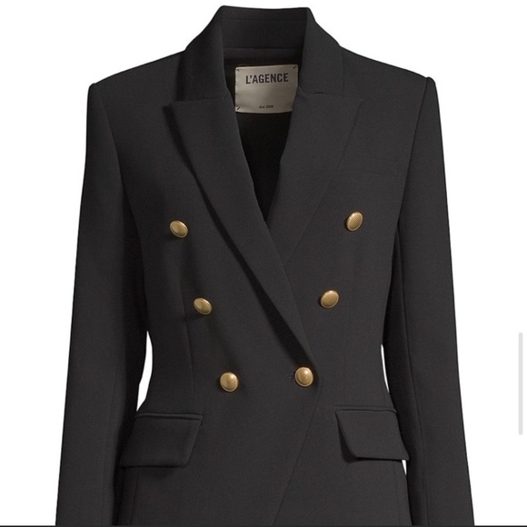 L'AGENCE Jackets & Blazers - L’AGENCE Black Kenzie Rose Gold Button Double Breasted Blazer